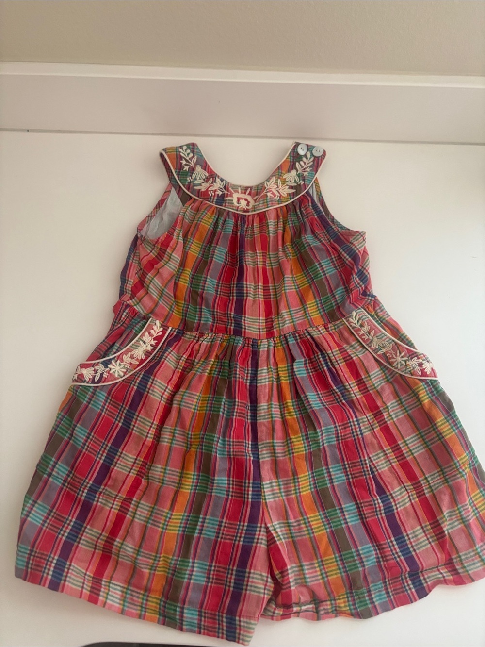Lali Colorful Plaid Sleeveless romper with Floral Embroidery